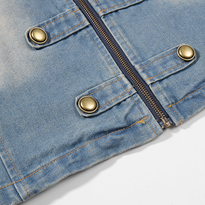 Dunmore jacket button and flap close-up