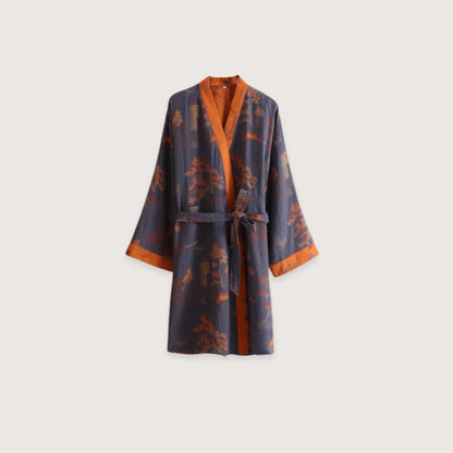 Ellsworth lightweight kimono robe in orange, studio view