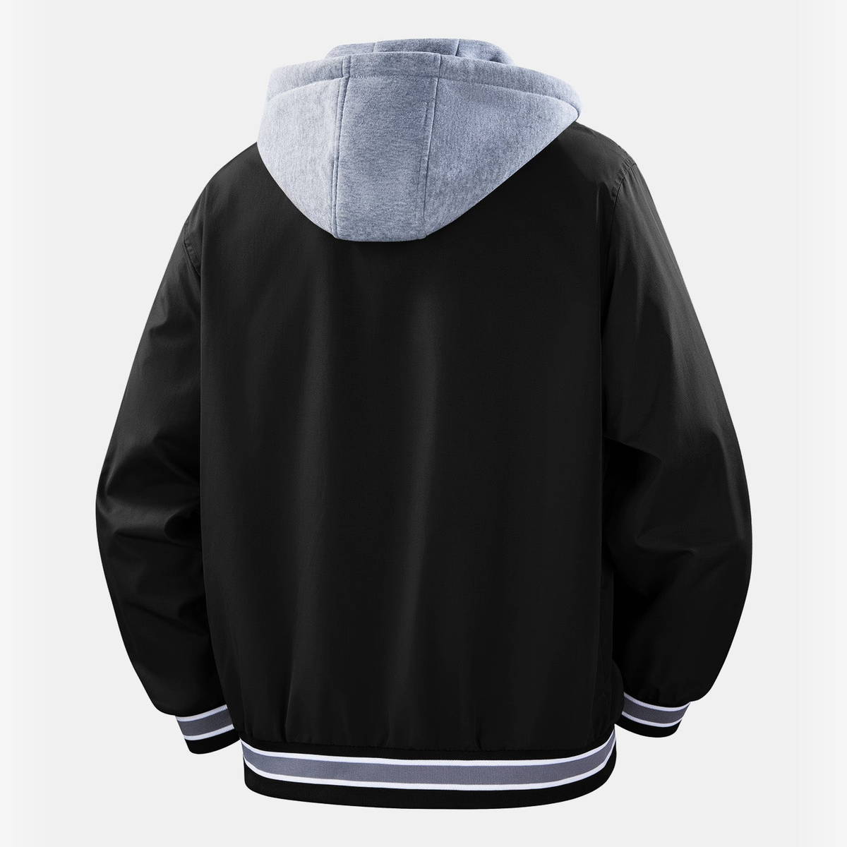 Garrison varsity jacket back view, black