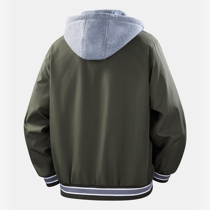 Garrison varsity jacket back view, darkgreen