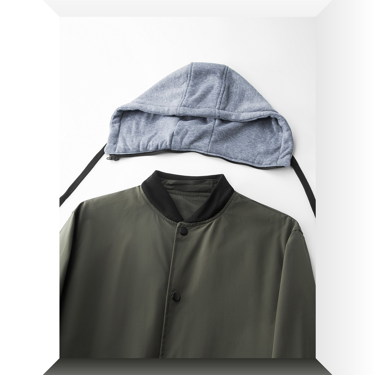 Garrison varsity jacket with the hood detached