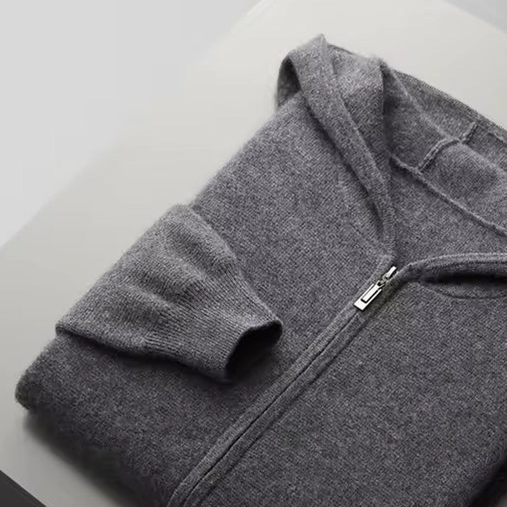 Men's zip hooded knit tracksuit set - zip and hood detail
