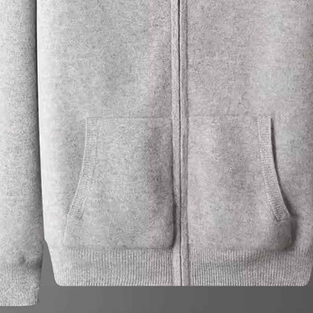 Men's zip hooded knit tracksuit set - pocket and ribbed hem