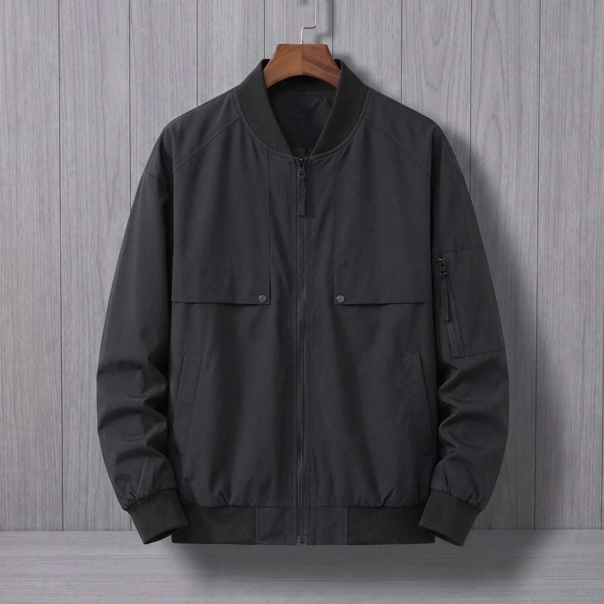 Men's bomber jacket with snap pockets in Black 1