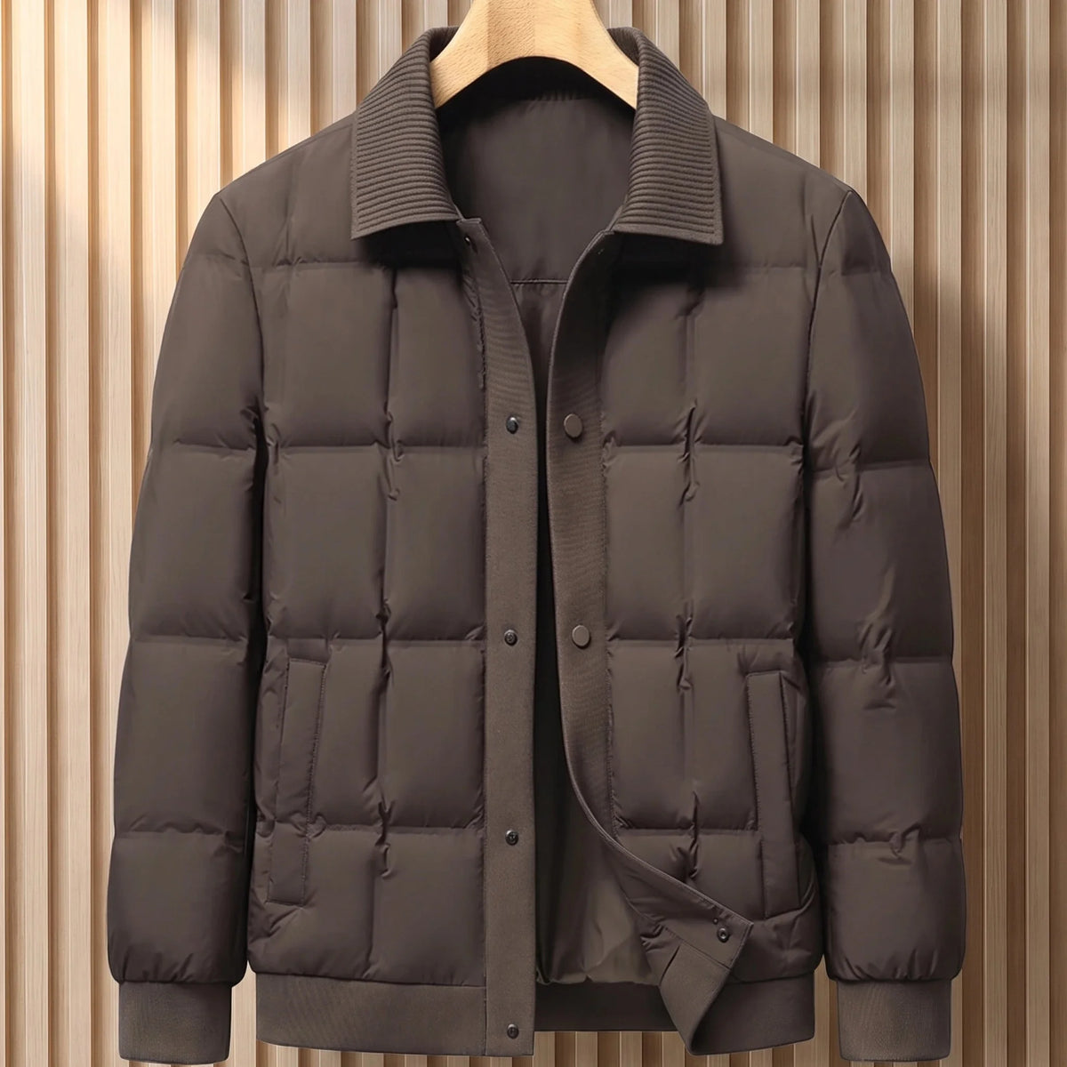 Men's box-quilted puffer jacket in Coffee 1