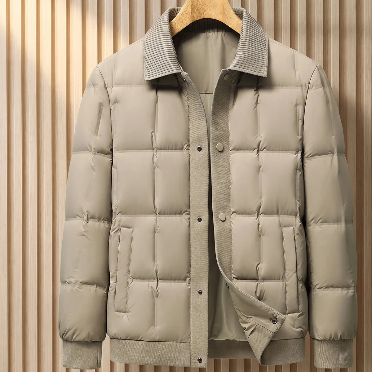 Men's box-quilted puffer jacket in Khaki 1