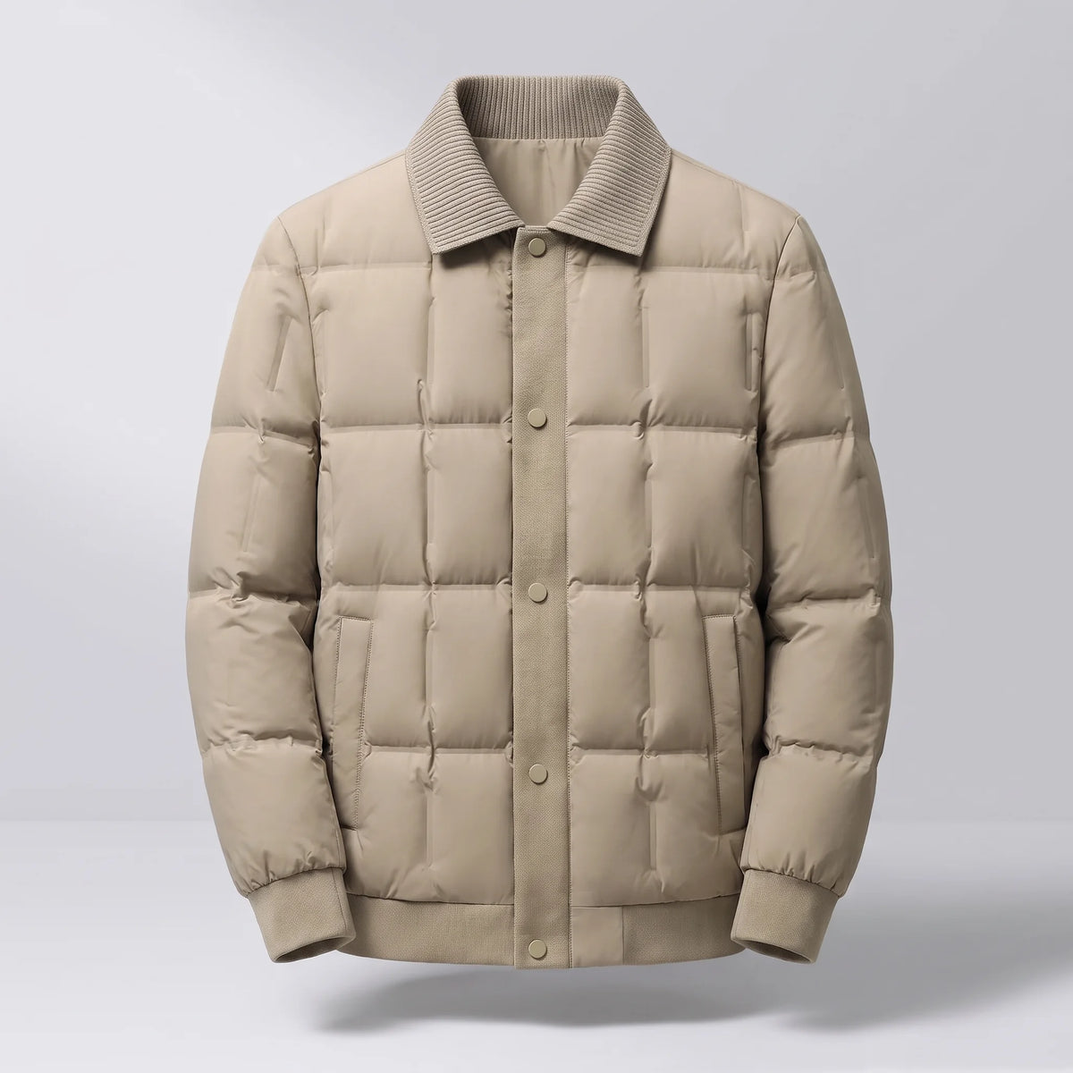 Men's box-quilted puffer jacket, studio front view