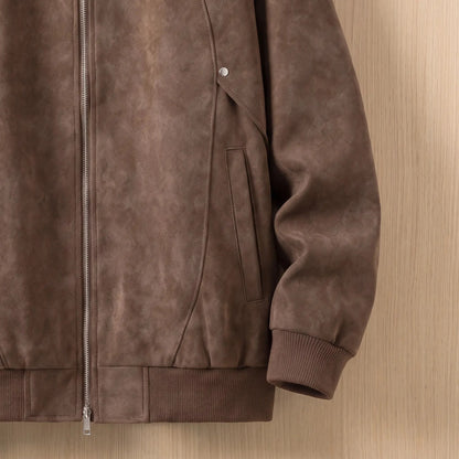 Men's brushed bomber jacket side pocket and rib cuff close-up