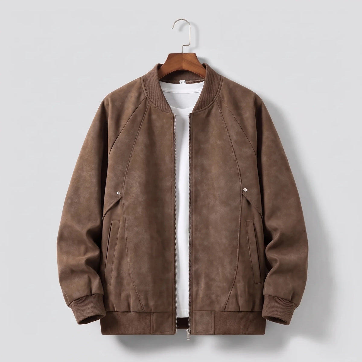 Men's brushed bomber jacket, studio front view