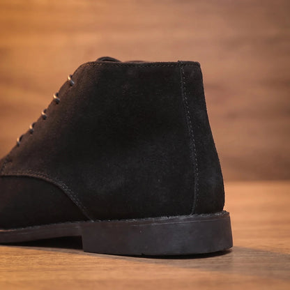 Men's brushed finish lace-up desert boots heel and back close-up