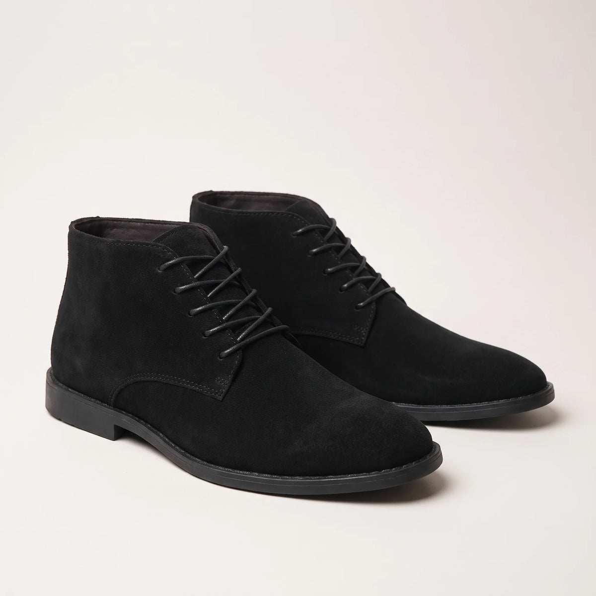 Men's brushed finish lace-up desert boots, studio view