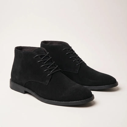 Men's brushed finish lace-up desert boots, studio view