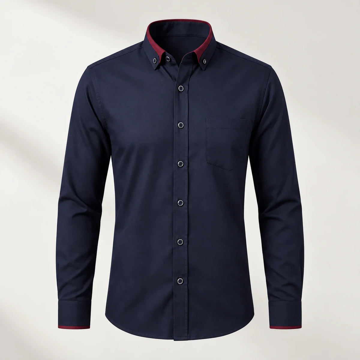 Men's contrast-collar button-down shirt in Blue, full front view