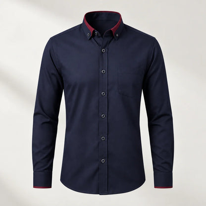 Men's contrast-collar button-down shirt in Blue, full front view