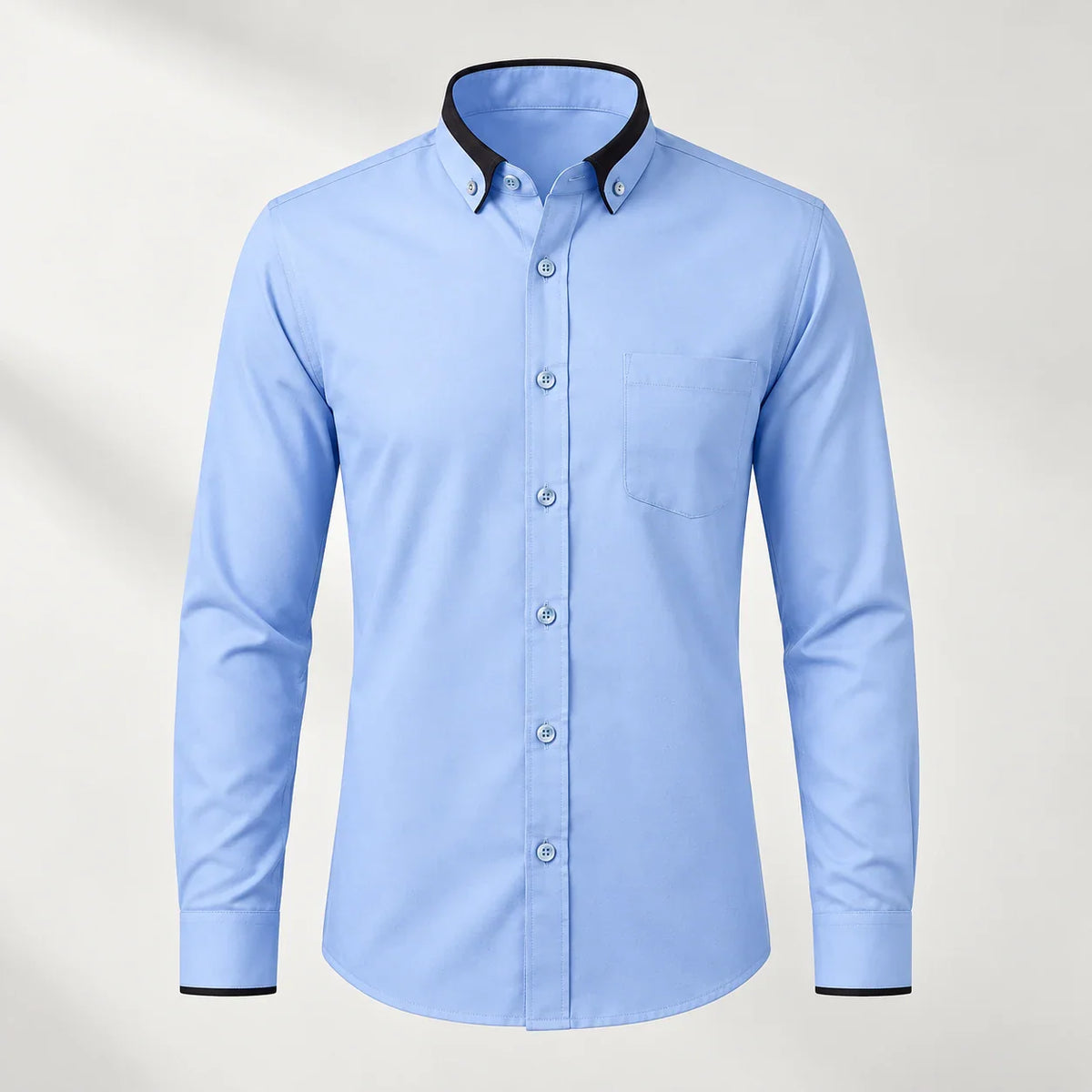 Men's contrast-collar button-down shirt in Light Blue, full front view