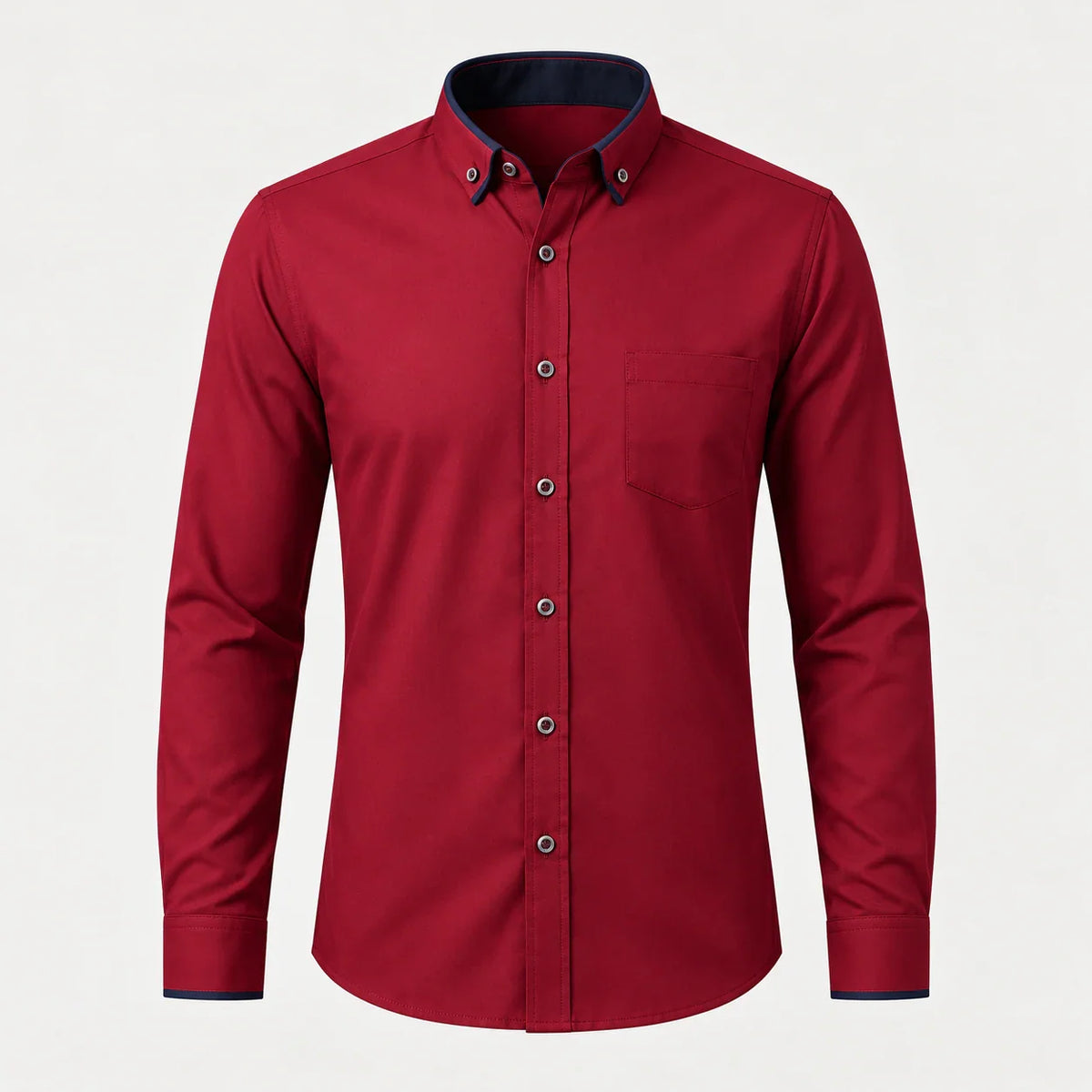 Men's contrast-collar button-down shirt in Red, full front view