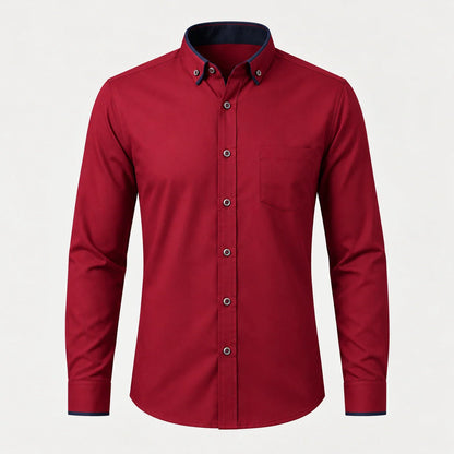 Men's contrast-collar button-down shirt in Red, full front view