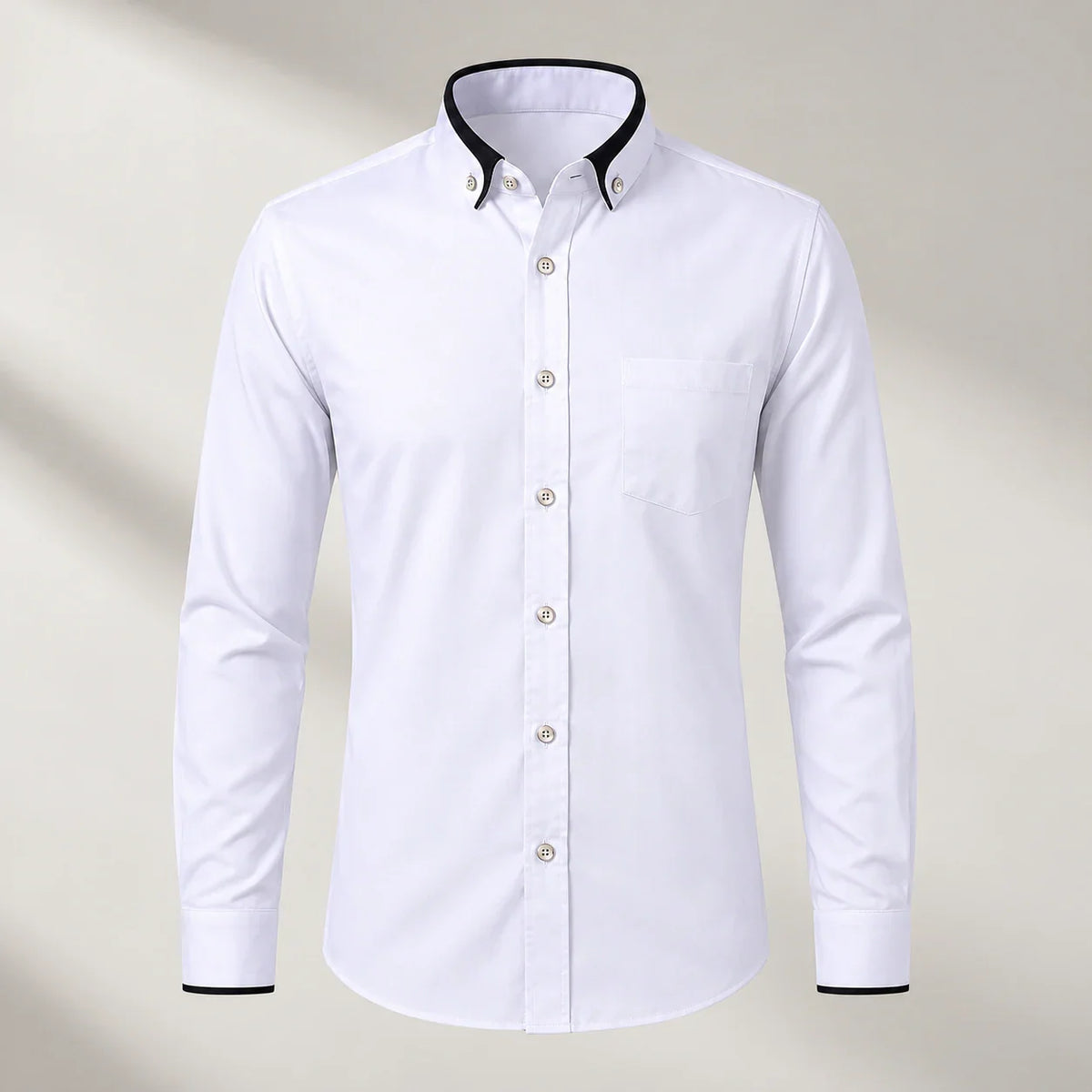 Men's contrast-collar button-down shirt in White, full front view