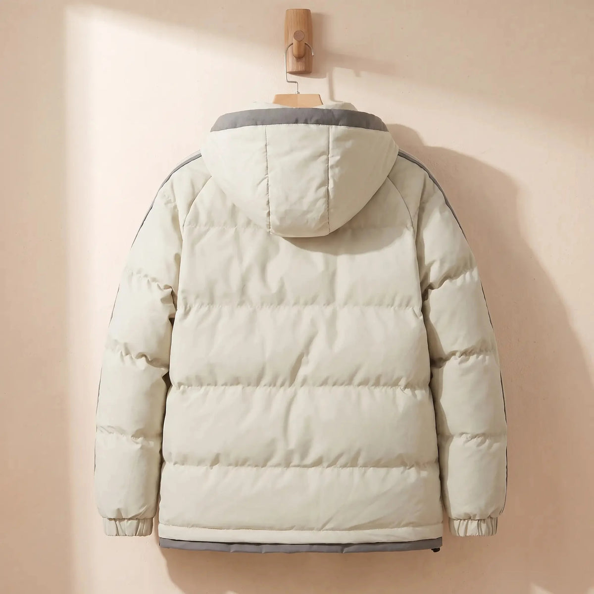 Men's hooded puffer jacket back view