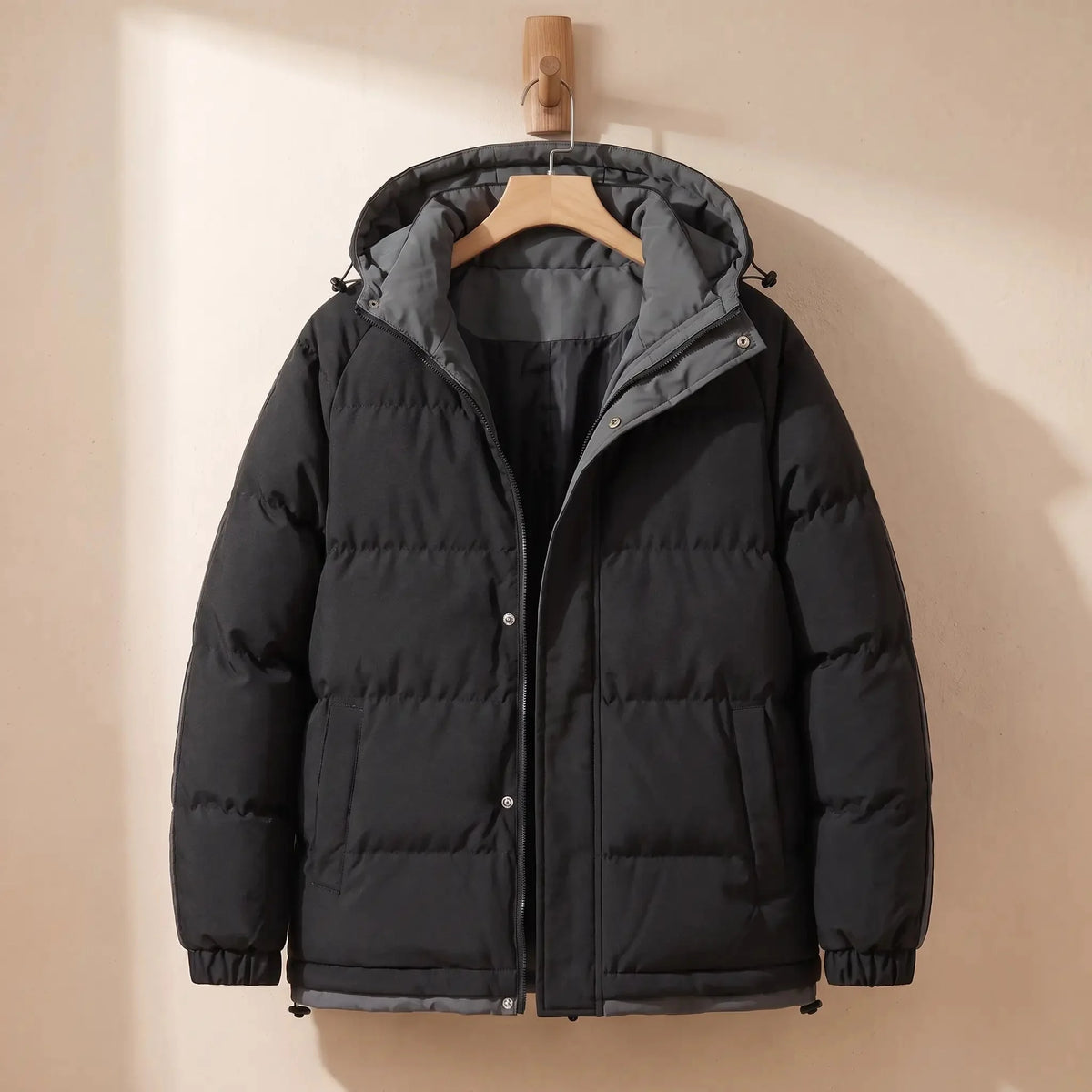 Men's hooded puffer jacket in Black 1