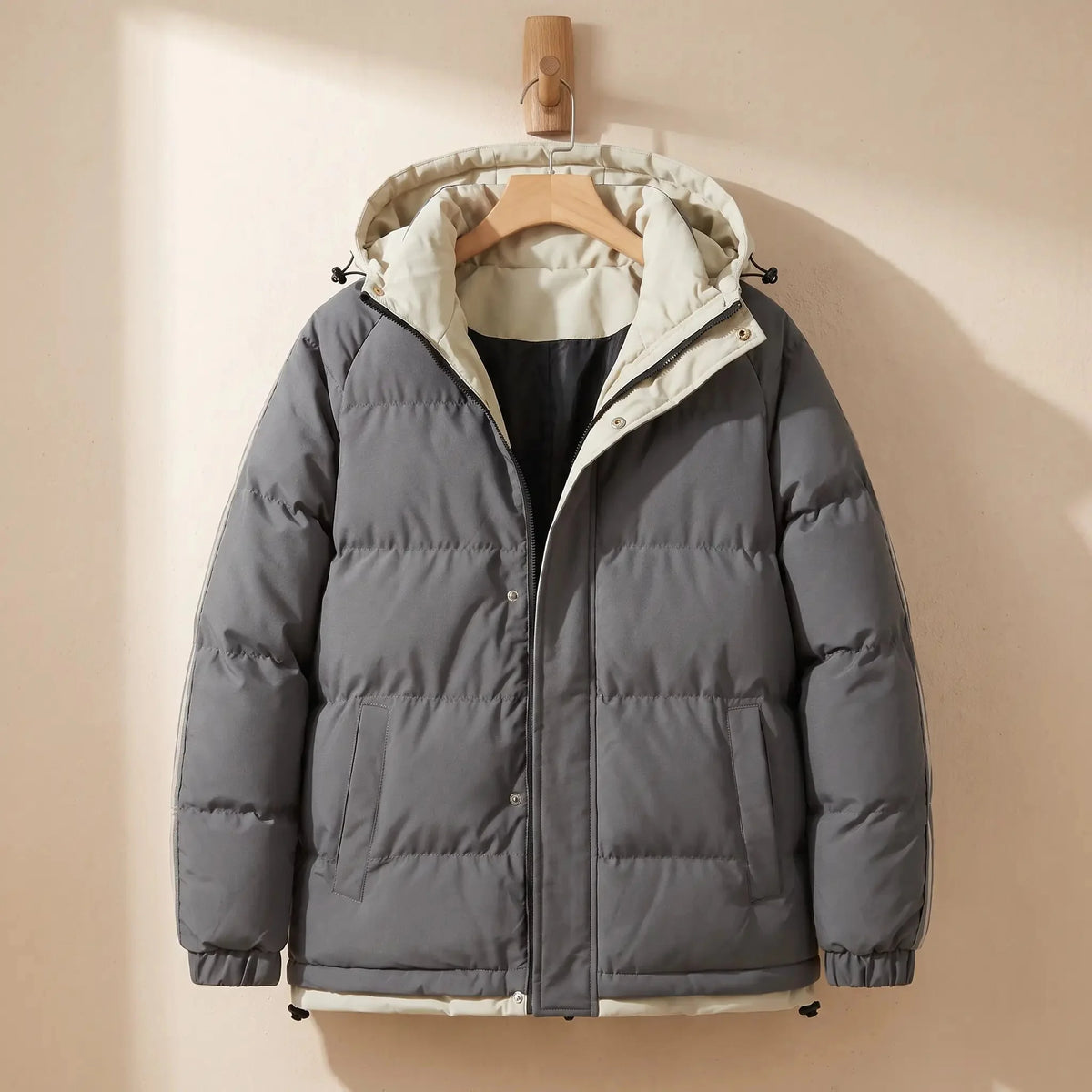 Men's hooded puffer jacket in Grey 1