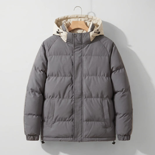 Men's hooded puffer jacket, studio view