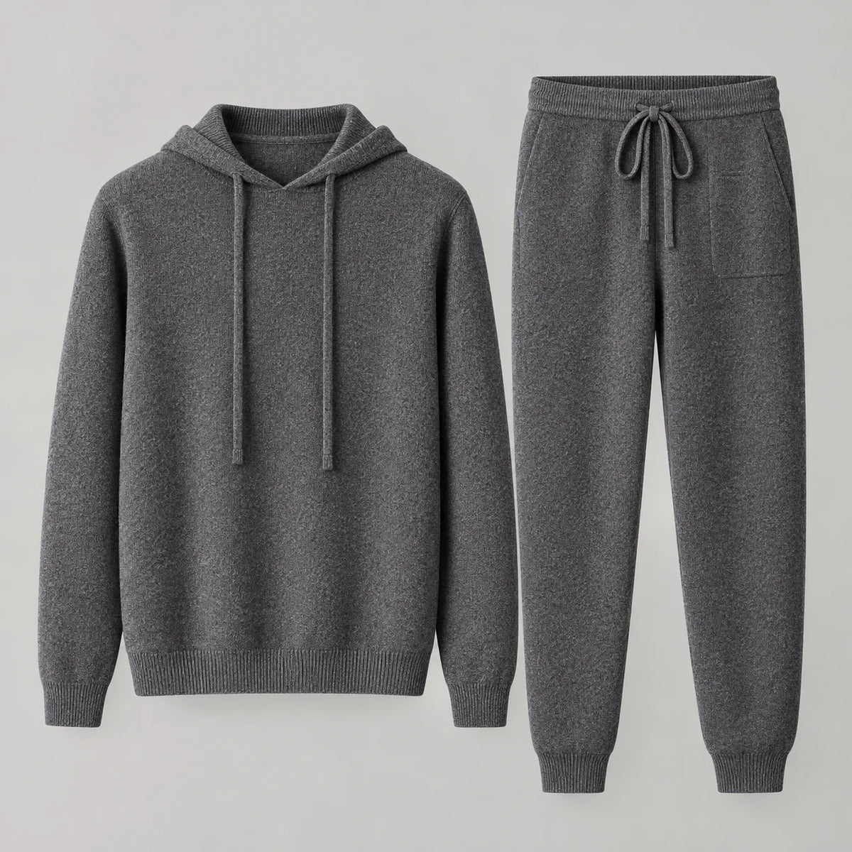 Men's hooded sweater and jogger set in Dark Gray, full front view