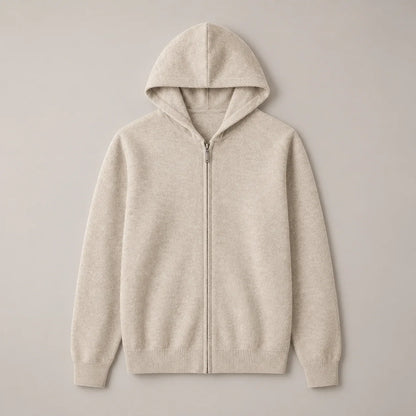 Men's sand knit zip-up hoodie, complete front view