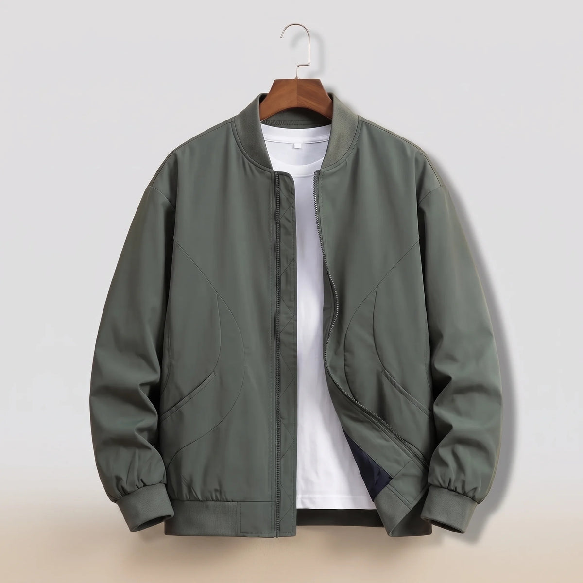 Men's lightweight bomber jacket, studio front view