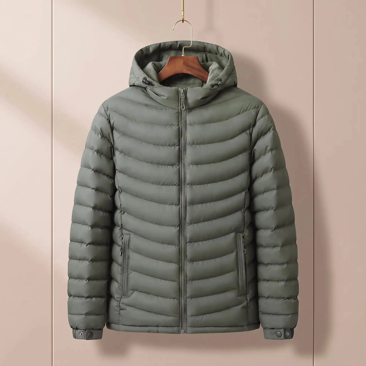 Men's hooded puffer jacket in Army Green 1