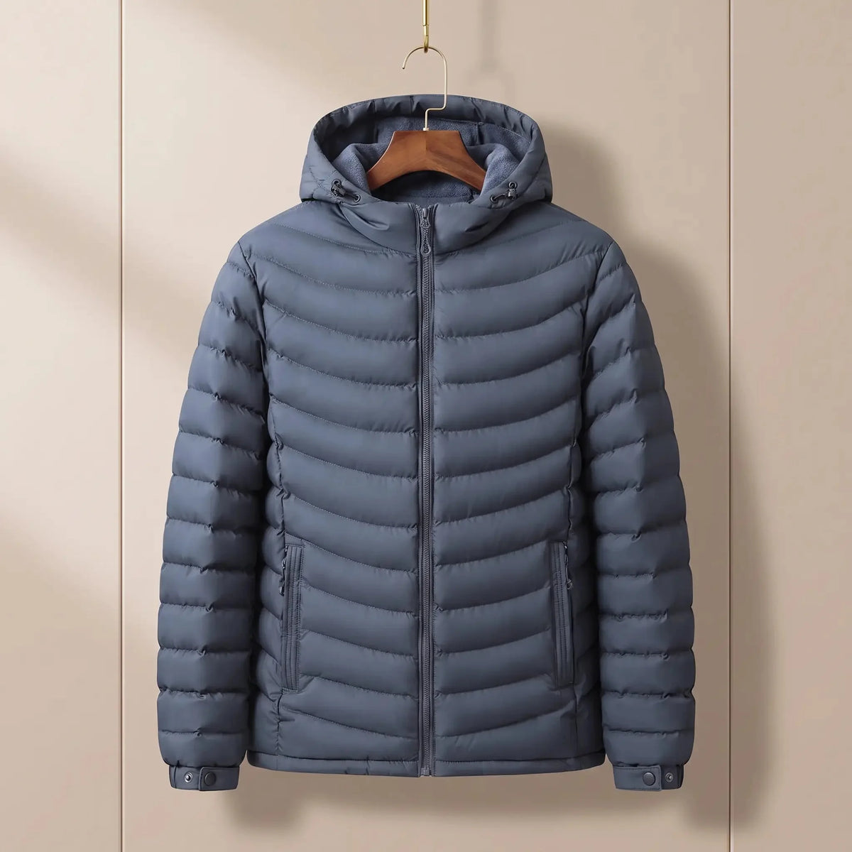 Men's hooded puffer jacket in Blue 1
