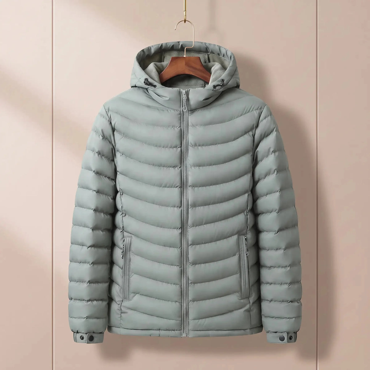 Men's hooded puffer jacket in Light Green 1