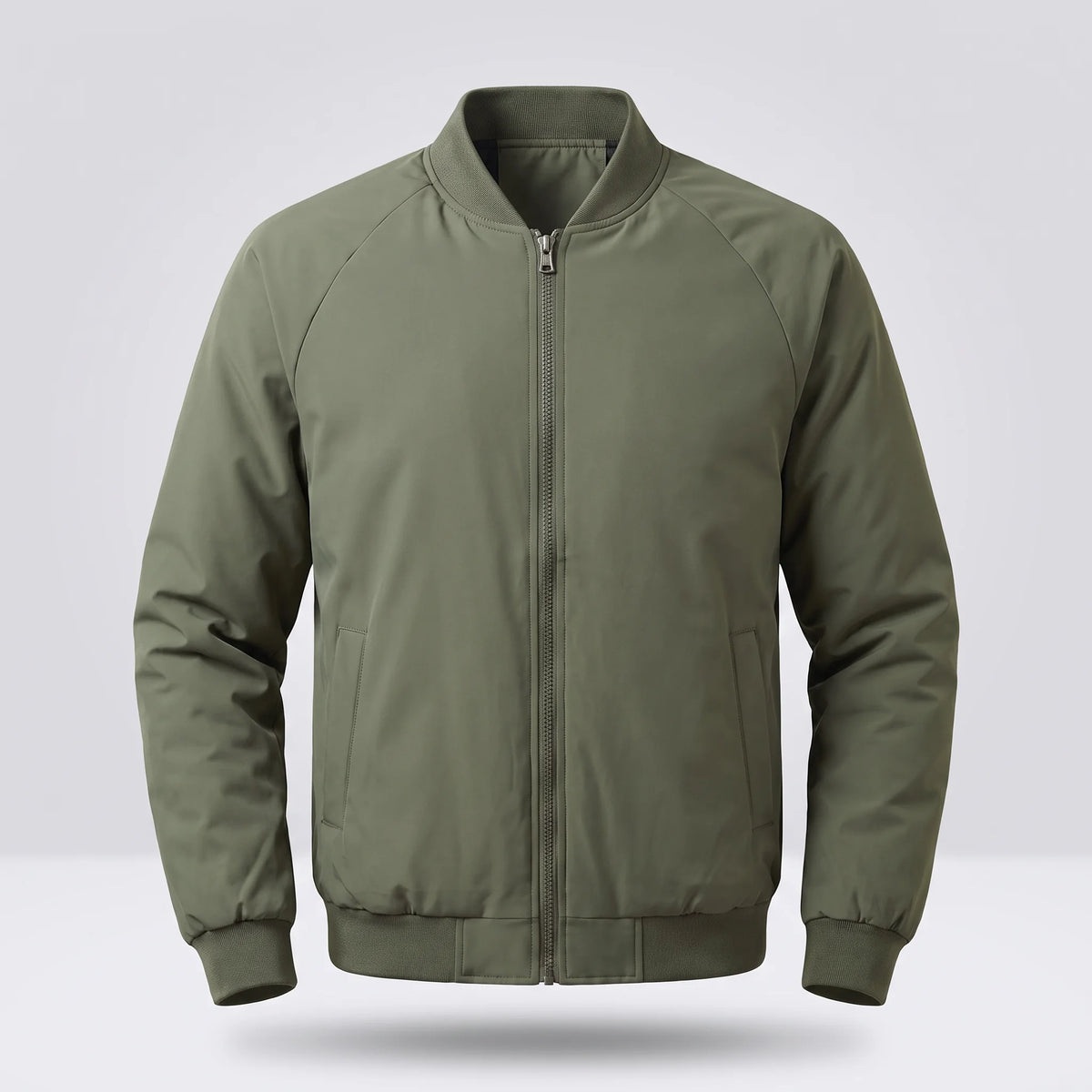 Men's padded bomber jacket, studio front view