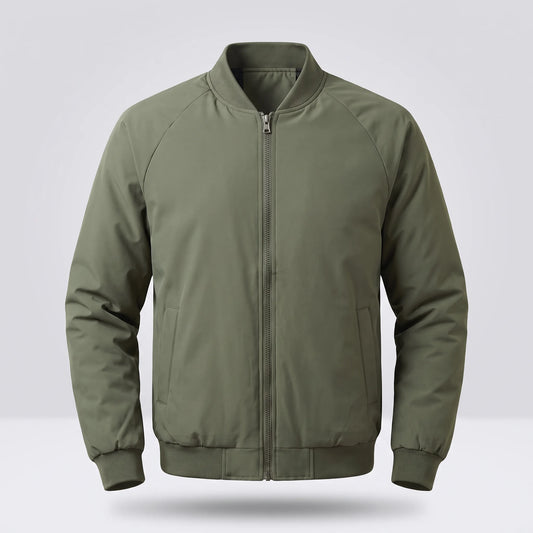 Men's padded bomber jacket, studio front view