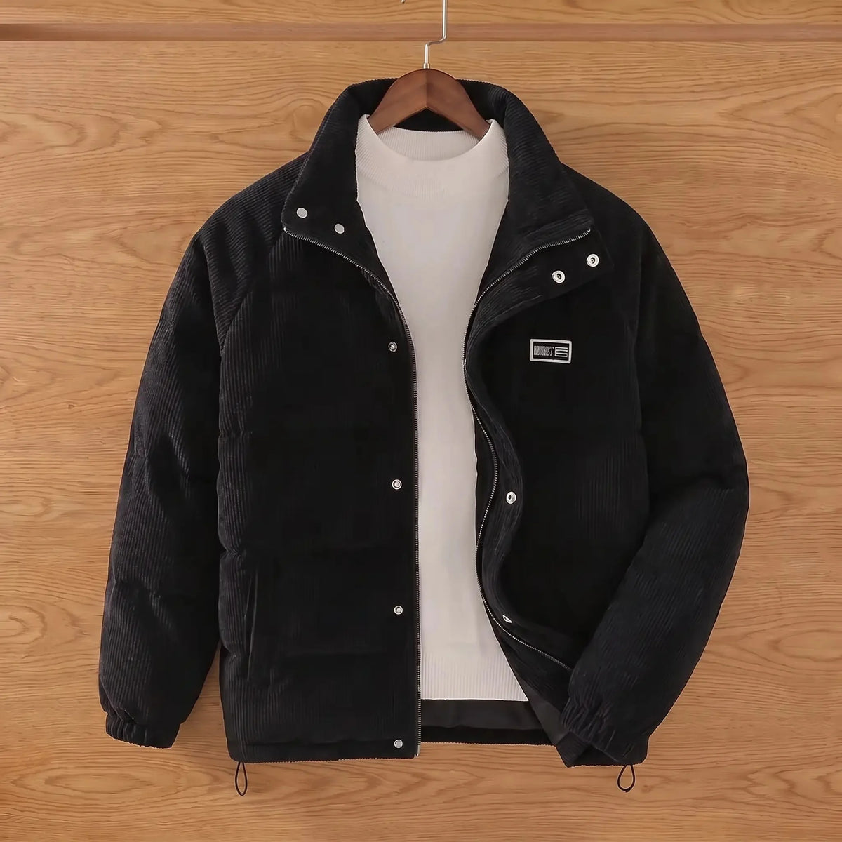 Men's padded corduroy puffer jacket in Black 1