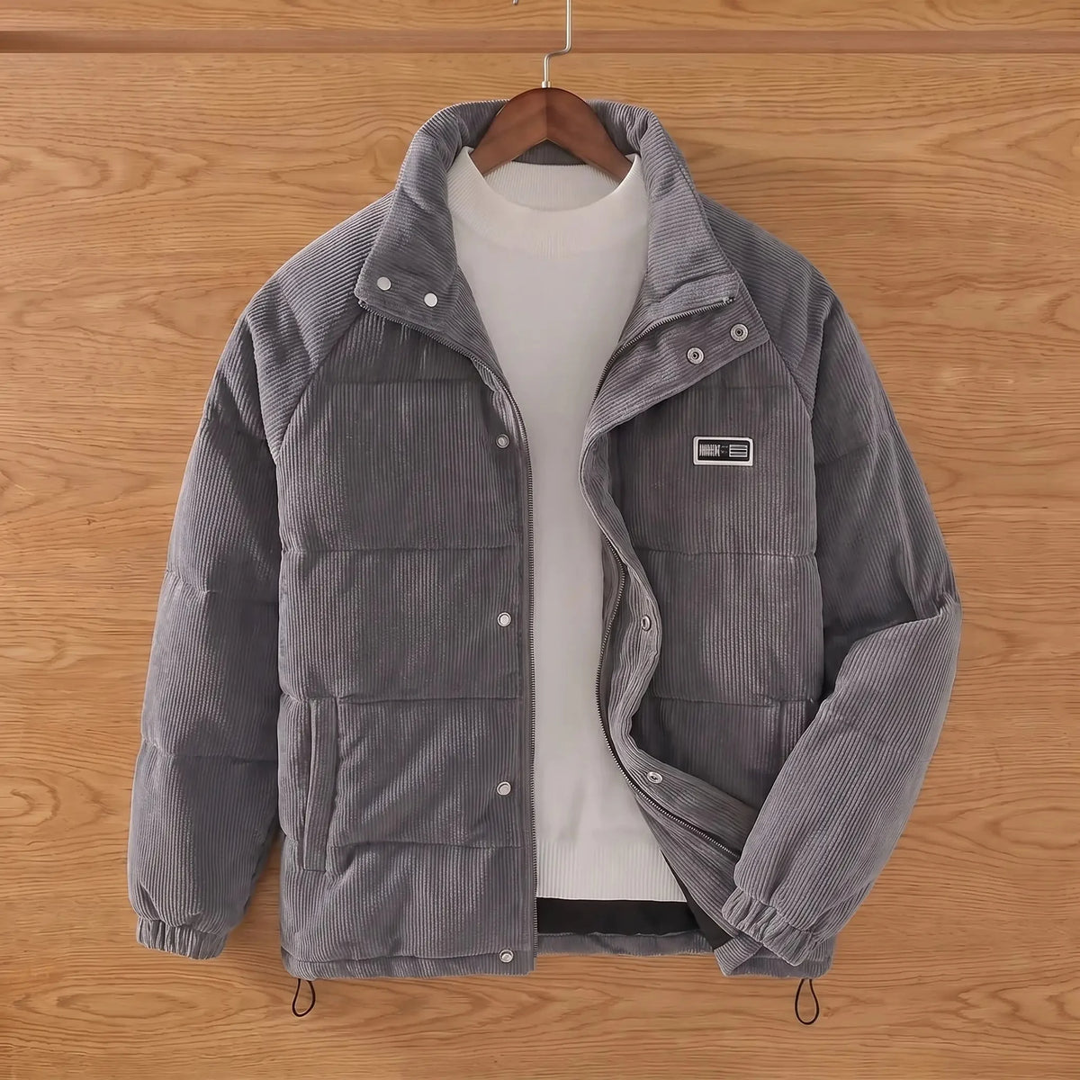 Men's padded corduroy puffer jacket in Grey 1