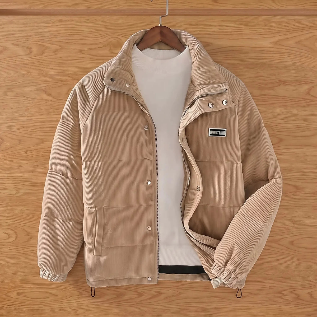 Men's padded corduroy puffer jacket in Khaki 1