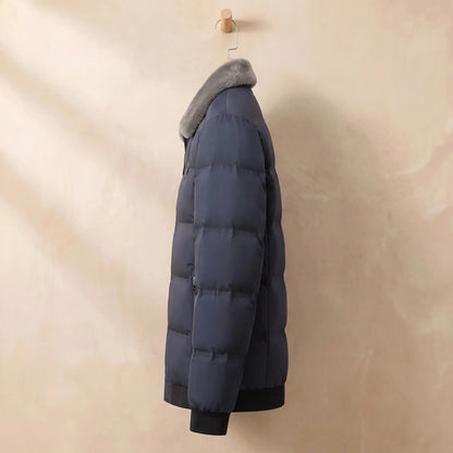 Men's quilted puffer jacket side view