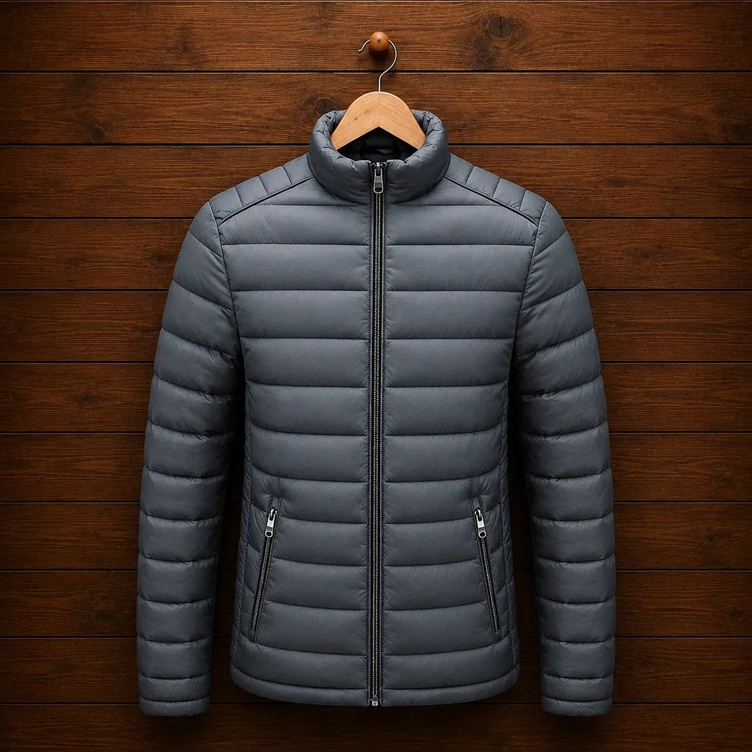 Men's quilted puffer jacket with zip pockets in Gray 1