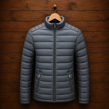 Men's quilted puffer jacket with zip pockets in Gray 1