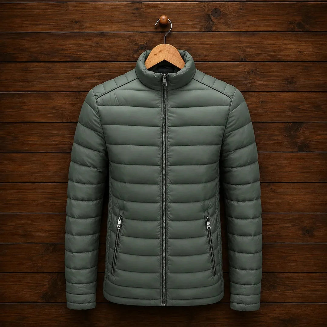Men's quilted puffer jacket with zip pockets in Green 1