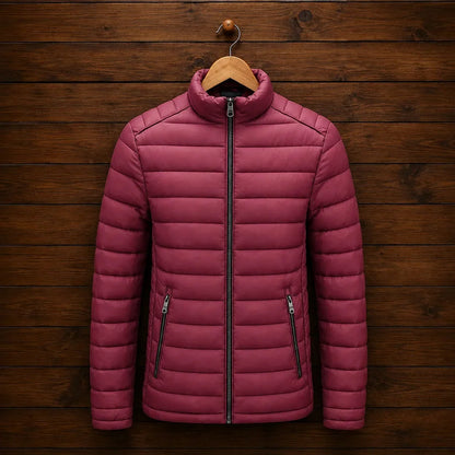 Men's quilted puffer jacket with zip pockets in Red 1