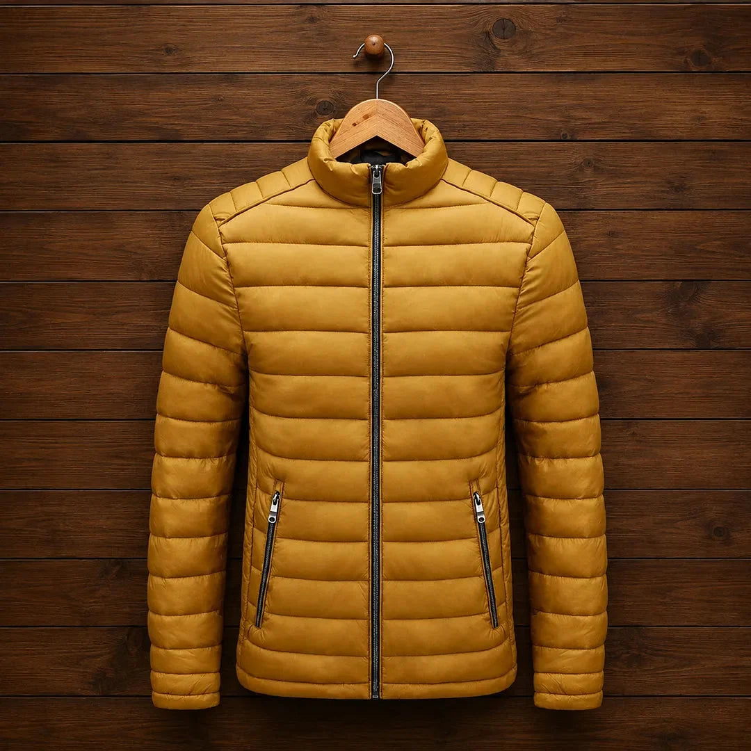 Men's quilted puffer jacket with zip pockets in Yellow 1