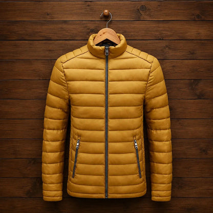 Men's quilted puffer jacket with zip pockets in Yellow 1