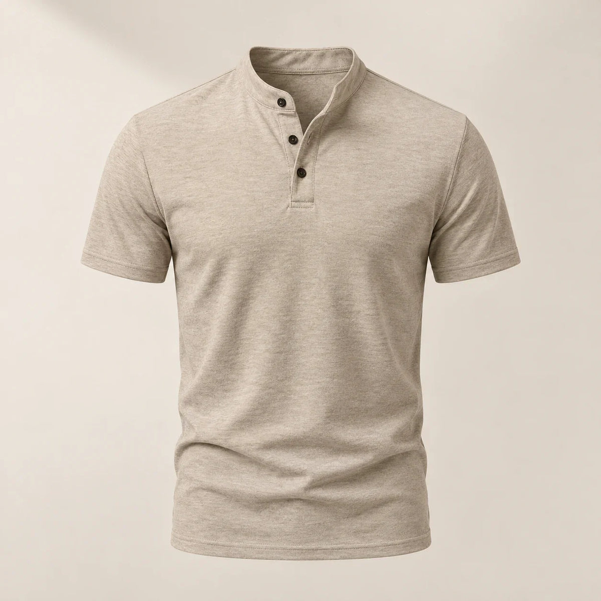 Men's short-sleeve Henley shirt in Beige, full front view