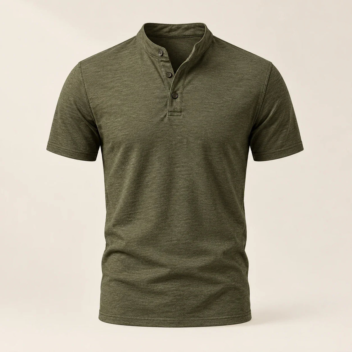 Men's short-sleeve Henley shirt in Green, full front view