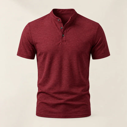 Men's short-sleeve Henley shirt in Red, full front view