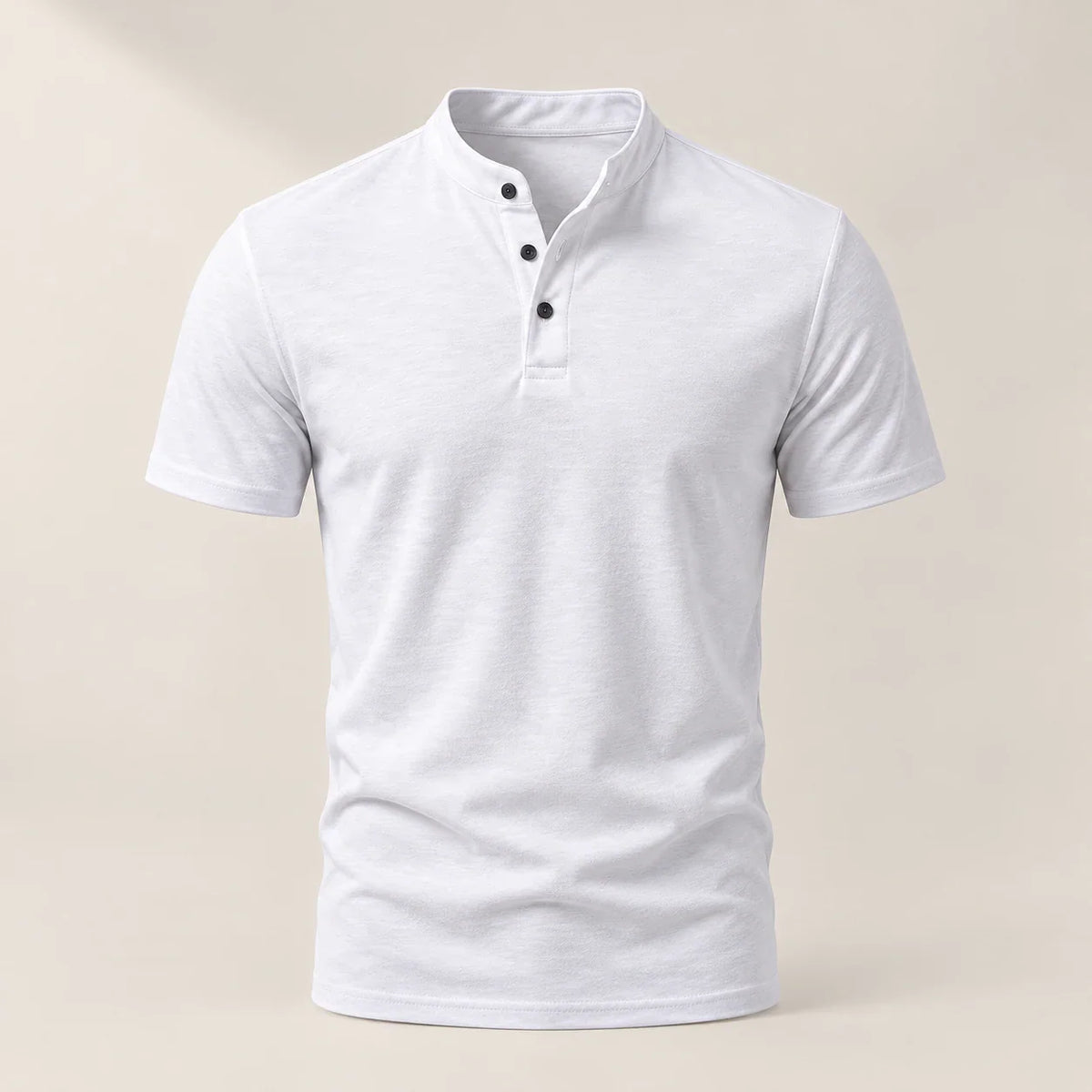Men's short-sleeve Henley shirt in White, full front view