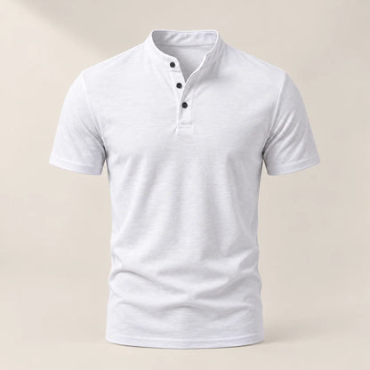Men's short-sleeve Henley shirt in White, full front view