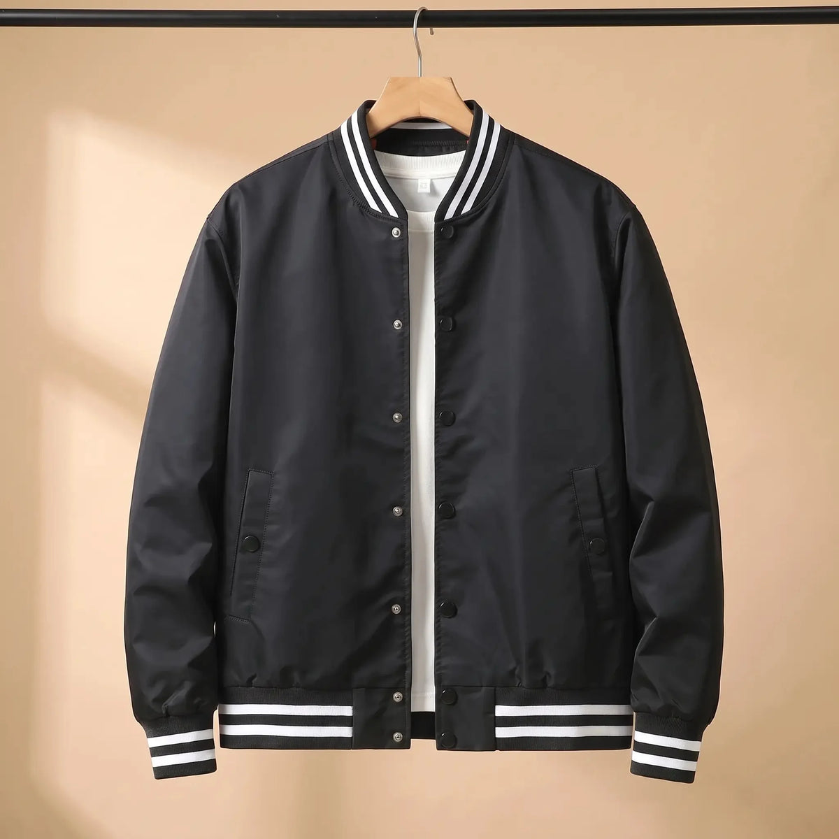 Men's snap front bomber jacket in Black 1